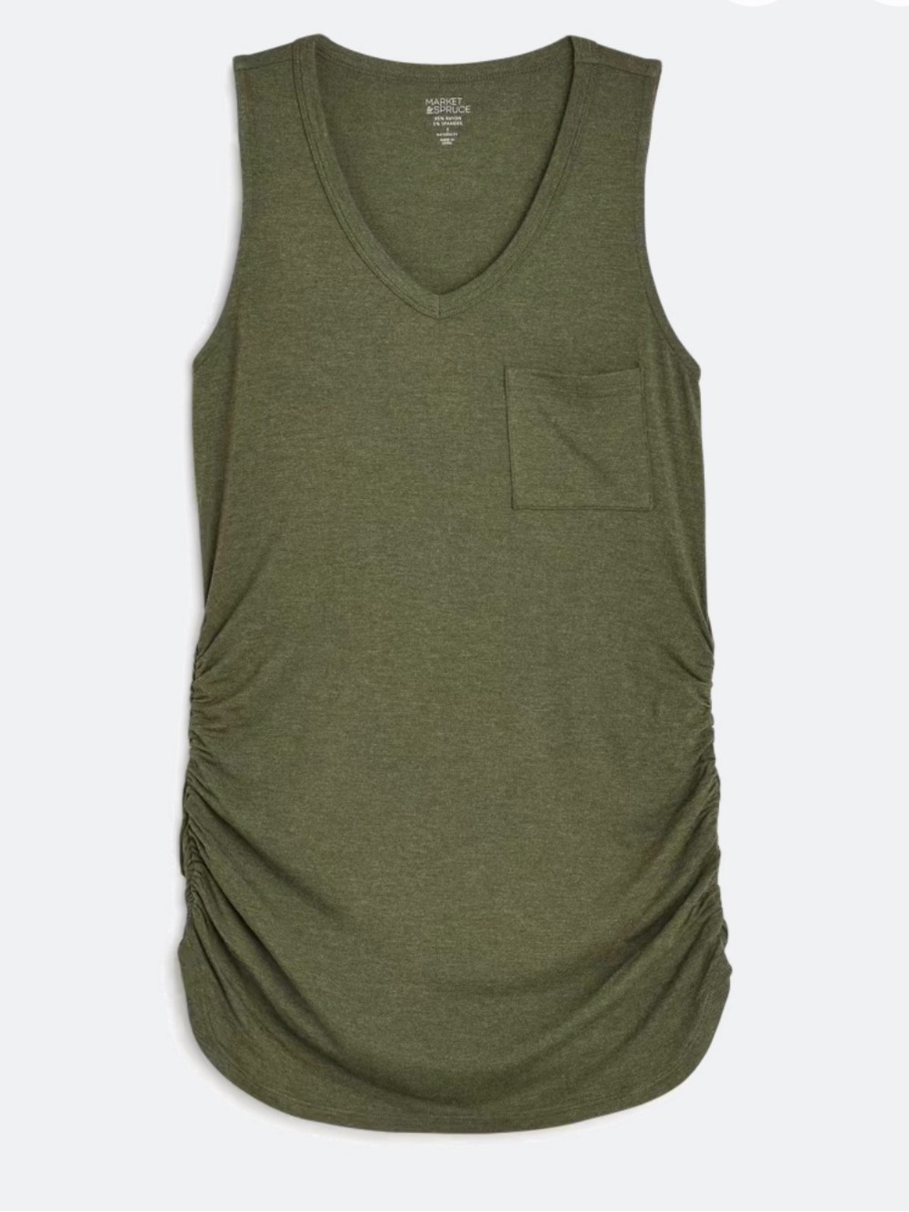 Market & Spruce Olive V-Neck Ruched Maternity Tank with Pocket